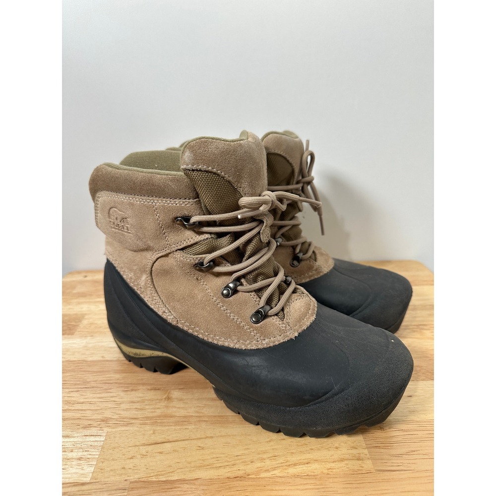 Sorel Cold Mountain Tan Black Suede Duck Boots Winter Snow Hiking 7